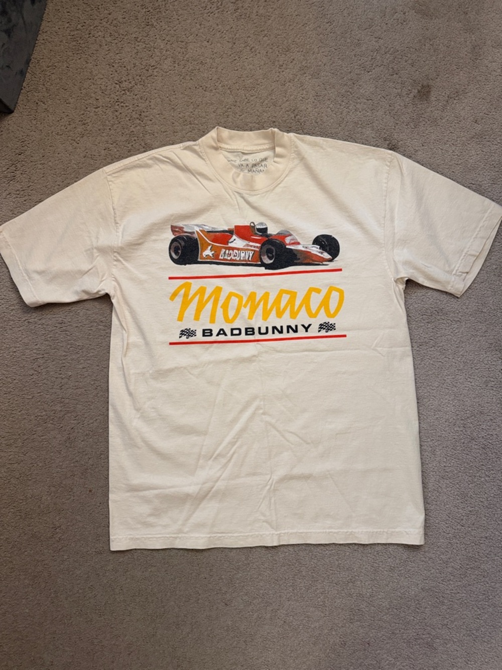 Bad Bunny Monaco Graphic Tee - Cream with Red & Yellow Print